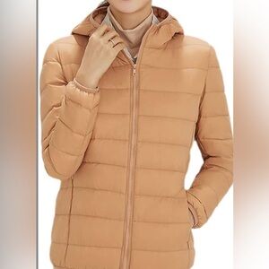 Elegant Tan Puffer Down  Jacket for Women